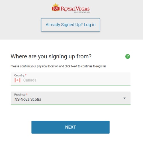 Royal Vegas Registration Choose Location